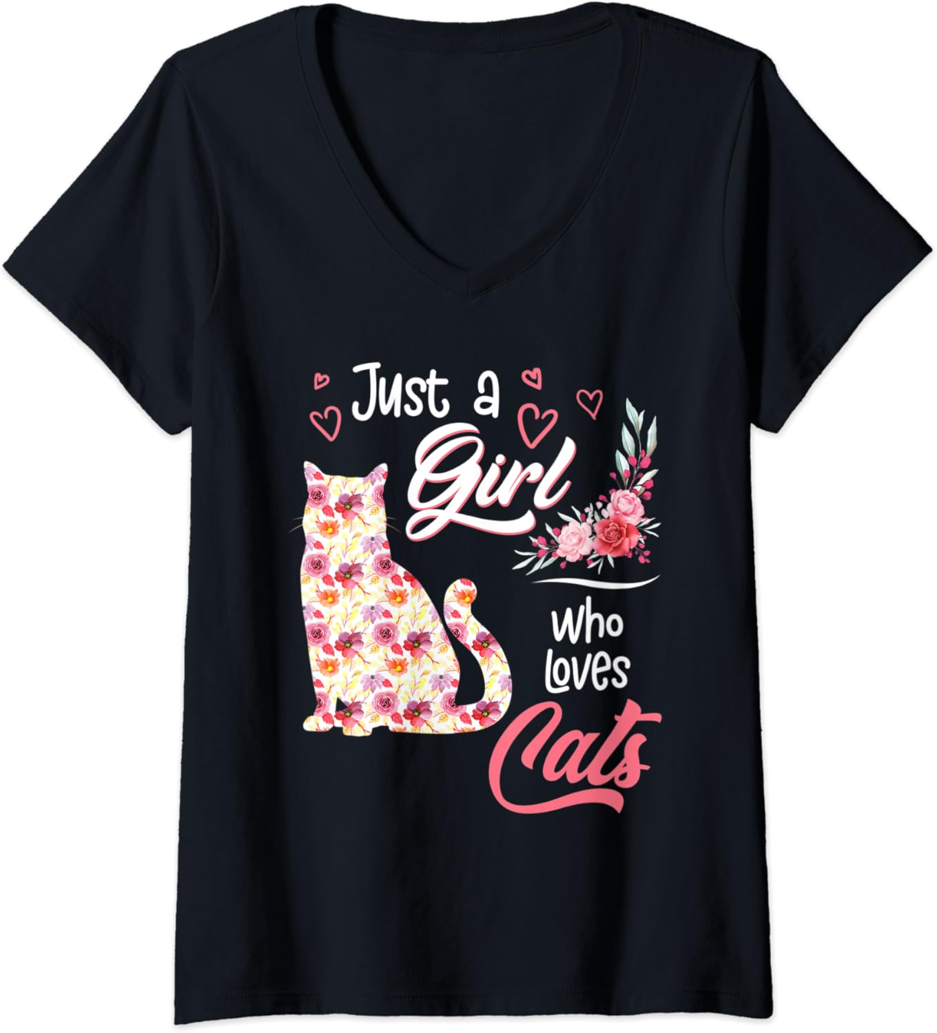Womens Cat Gifts for Cat Lovers Just a Girl Who loves Cats VNeck T
